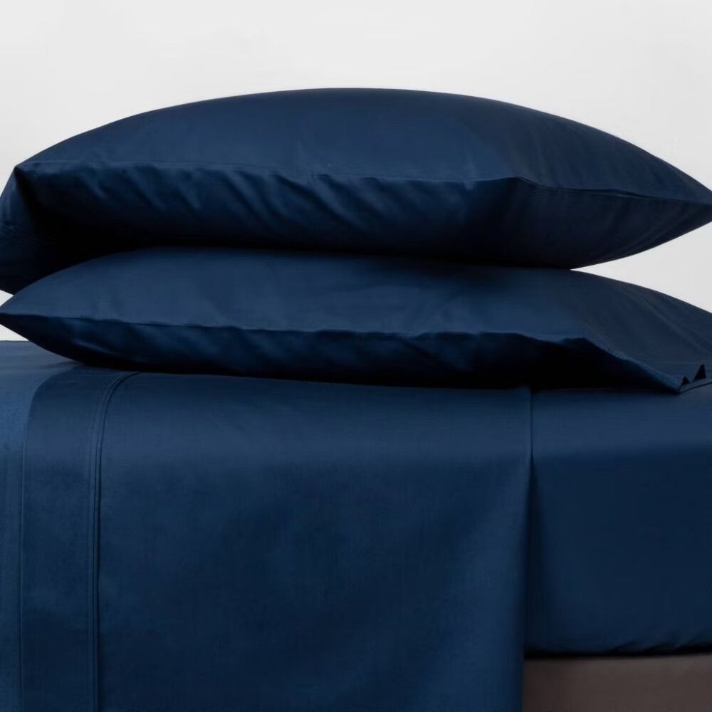 NEW 6pc 800 Thread Count Hotel Sateen Solid Sheet Set - Threshold Graphite Blue